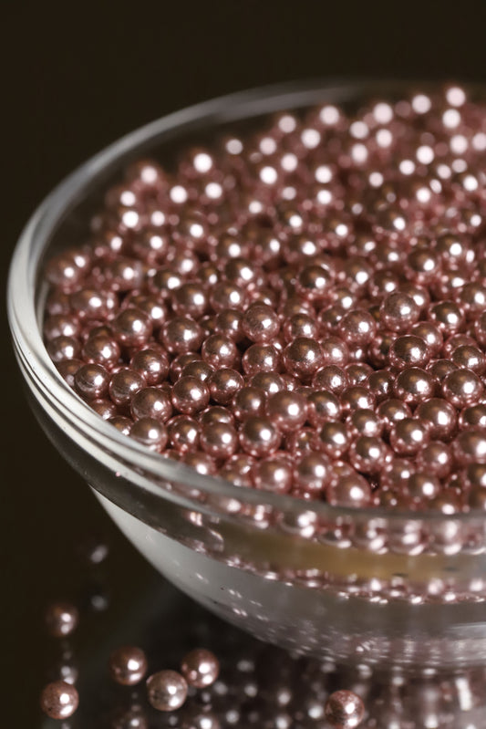 Rose Gold Metallic Beads - Halal, Vegetarian, Vegan, Kosher, Gluten Free Sprinkles