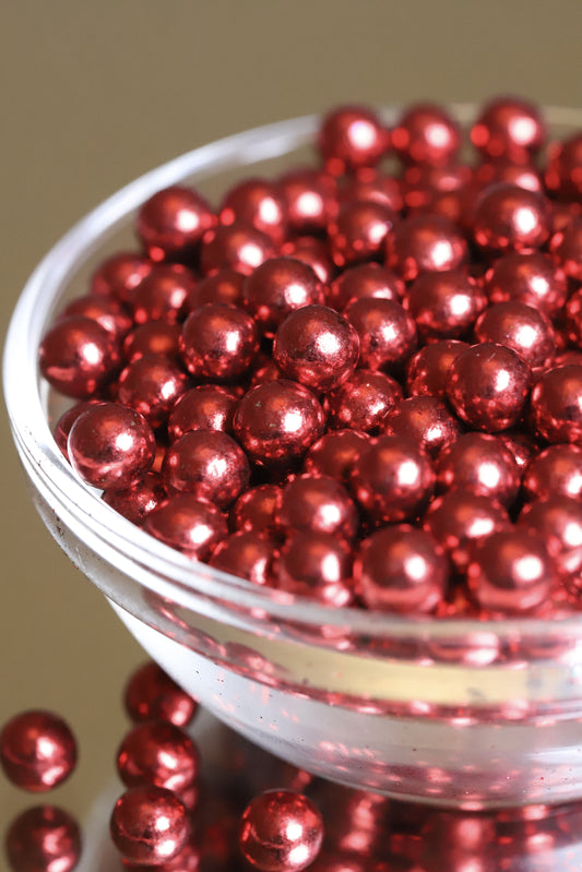 Ruby Red Metallic Beads - Halal, Vegetarian, Vegan, Kosher, Gluten Free Sprinkles