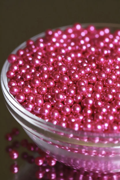 Hot Pink Metallic Beads - Halal, Vegetarian, Vegan, Kosher, Gluten Free Sprinkles