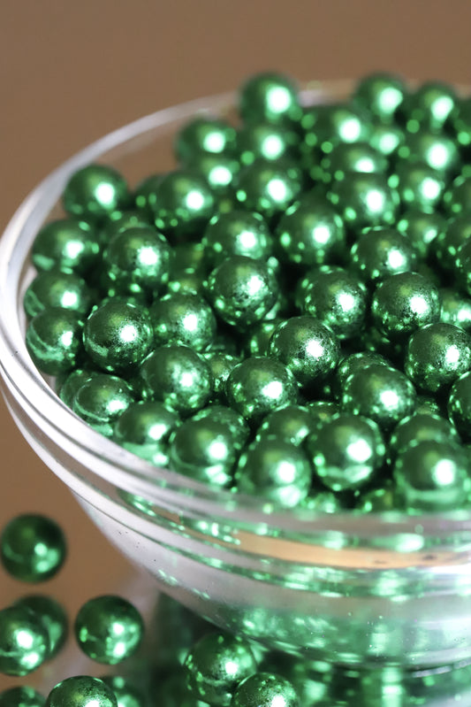 Emerald Green Metallic Beads - Abstract Party - Halal, Vegetarian, Vegan, Kosher, Gluten Free Sprinkles